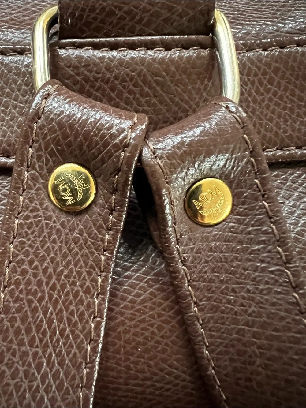 Rare Vintage MCM Brown Leather Drawstring Mini Backpack
